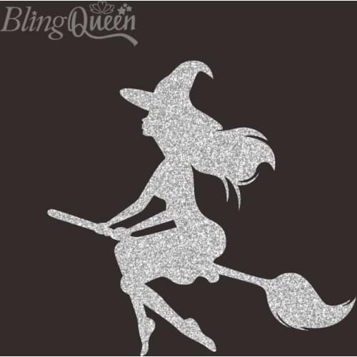BlingQueen 12PCS/LOT Iron On Patches for Clothing Hot Fix Glitter Vinyl Heat Transfers Witch Design