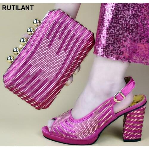 New Italian In Women Italian Shoes with Matching Bags Set Decorated with Rhinestone Womens Shoes Buckle Strap Party Elegant