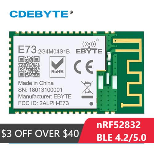 NRF52832 2.4GHz BLE 4.2 5.0 IO Port 4dBm SMD PCB IPEX Antenna Ebyte E73-2G4M04S1B Module CE FCC RoHs Certificated