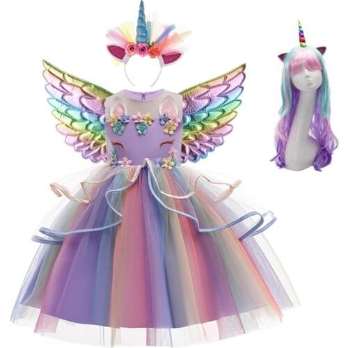 My Little Girls Dress Children Rainbow Unicorn Puffy Yarn Pony Birthday Party Princess Dress Kids anime halloween cosplay Dress