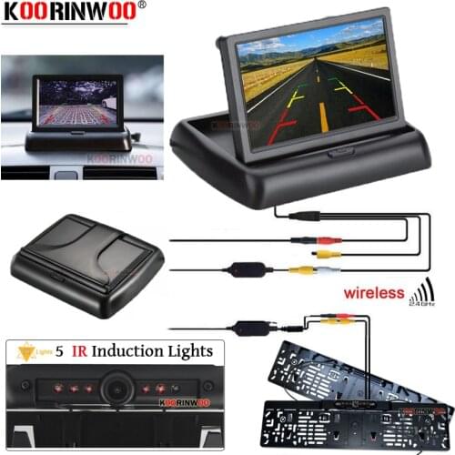 Koorinwoo Car License Plate Number Frame Camera Rear view Camera + LCD Monitor Dash Parking Video RCA for Auto Android DVD Radio