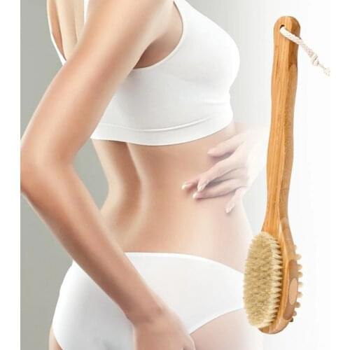Body Cleaning Brush Bath Shower Brush Double Sided Lymphatic Massage Boar Bristles Wooden Body Cleaning Brush for Beauty