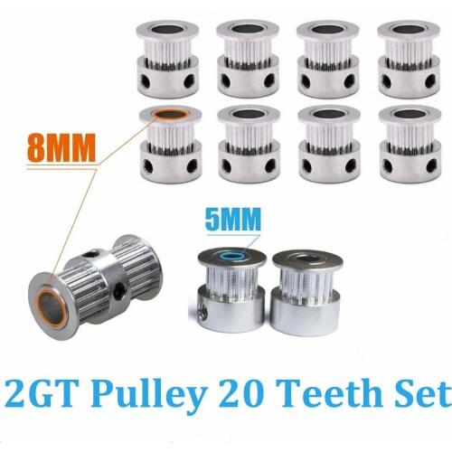3D Printer Parts UM2 Ultimaker2 2GT 6mm Belt Pulley 20 Teeth Bore 8mm + GT2 20 Tooth Bore 5mm+Double Side Gear 20 Teeth Bore 8mm