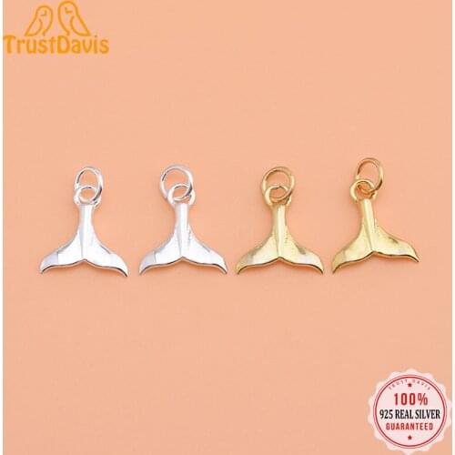 TrustDavis Real 925 Sterling Silver Fashion Mermaid Tail Charm Pendant Handmade DIY Accessories Fine Jewelry Wholesale HY040