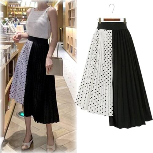 Long Irregular Pleated Skirt Women 2020 Plus Size Dot Summer Skirts Womens Jupe Femme Faldas Largas De Fiesta Asymmetrical Skirt