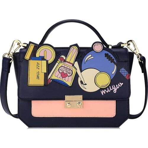 Women Leather Embroidery Handbags Girl Shoulder Bags Messenger Bag Female Tote Braccialini Style Handicraft Art Cartoon Charm