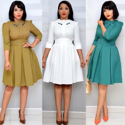 HGTE African ladies dress 2019 autumn and winter elegant winter 3/4 sleeve knee length retro OL work Bodycon dress