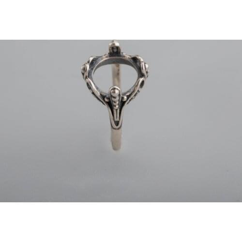 1Pcs 6/12MM Round Bezel Antiqued Style Solid 925 Sterling Silver Cabochon Tray DIY Adjustable Ring Settings Supplies 1213060