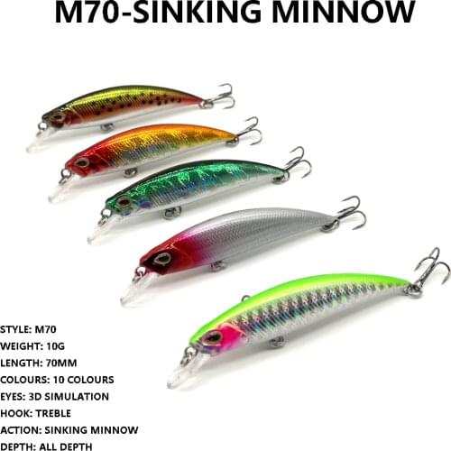 1pc 70mm 10g Fishing Lures Sinking Minnow Fishing Hard Bait