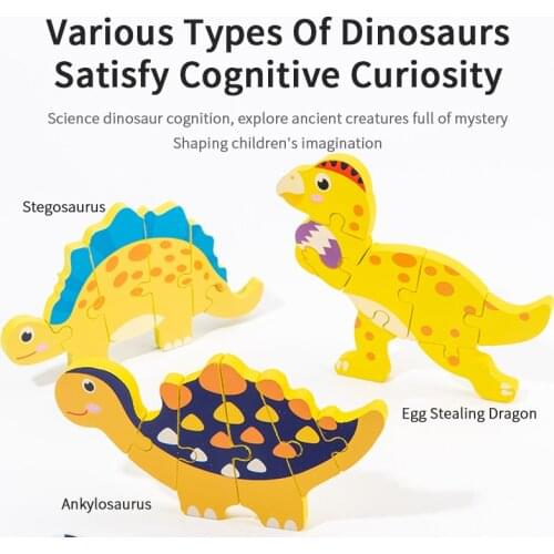LetS Make 1PC Montessori Toys Wooden Dinosaur Puzzle Cartoon Early Educational Baby Toy Wood Puzzle Toys