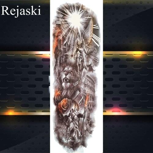 10PCS Flash Full Arm Fake Tattoos Temporary Waterproof Body Leg Art Tattoo Sticker For Men Women Skull Henna