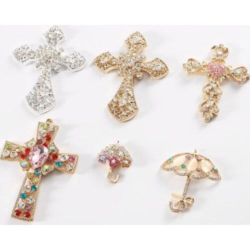2Pcs/Lot Cross Rhinestones Buttons for Mobile Phone Shell Accessories DIY Materials Handmade Materials Jewelry Hair Bow