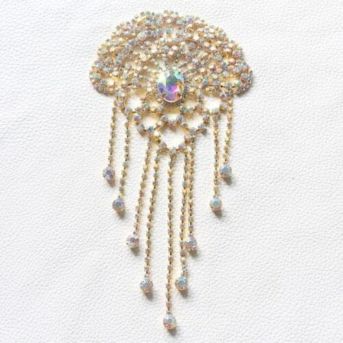 2pcs/lot gold AB crystal applique sewing-on garment accessory for clothing dress shoulder decoration bag hat shoes embellishment