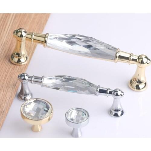 Fashion deluxe villadom furniture handle glass clear crystal kitchen cabinet pull 5" silver chrome dresser closet door knob128mm