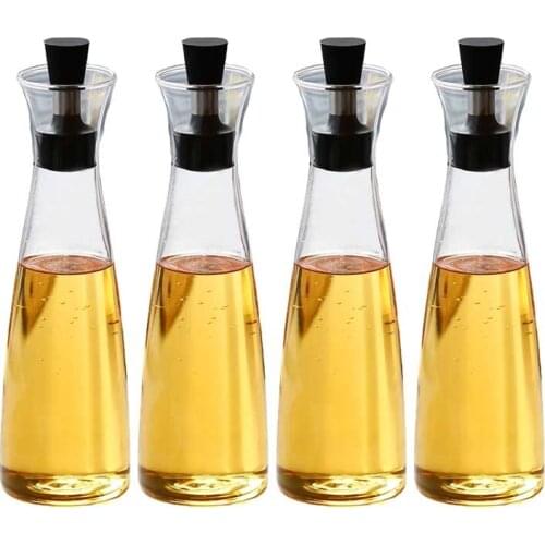 4 Olive Oil Dispensers, Glass Kitchen Bottles, Cruet & Vinegar, Liquid Spice Container, 500ML Glass Kitchen Carafe