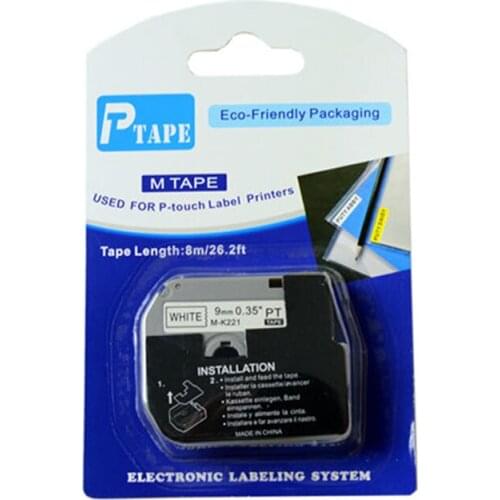 40PK/lot Brother M-K221 MK221 compatible P-touch 9mm black on white M tapes brother label printer mk-221 MK-221