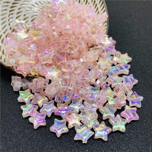 50pcs/Lot 11mm Acrylic Spacer Beads Plating AB Five-pointed Star Transparent Rainbow Color Beads For Jewelry Making #03