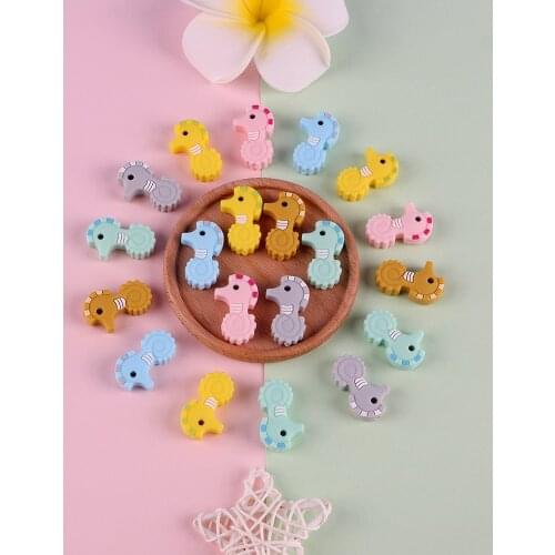 Sunrony 50Pcs Cartoon Hippocampus Shape Silicone Beads Baby Molar Teether Bead DIY Pacifier Chain Jewelry Accessories