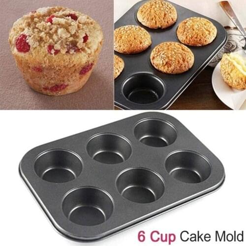 6-Cavity Cupcake Baking Tray Nonstick Cake Baking Mold Tray Carbon Steel Baking Tray