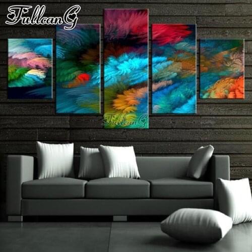 FULLCANG Abstract colorful flowers 5 piece diy diamond painting full square round drill mosaic embroidery sale decoration FC3678