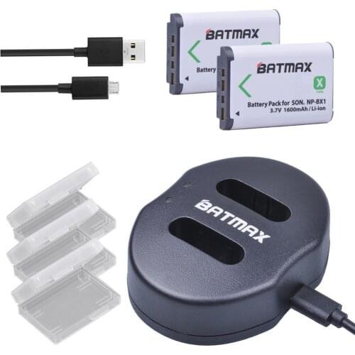 Batmax 2pcs NP-BX1 NP BX1 NPBX1 Battery + Dual USB Charger for Sony HDR-AS100v AS30 AS15 DSC-RX100 HX400 WX350 Camera Battery