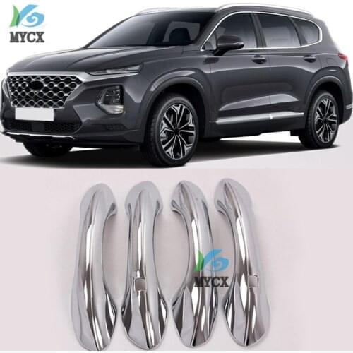 Car Accessories For Hyundai Santafe 2019 ABS Chrome Carbon Fiber Door Handle Cover Trims Car Decoration Exterior Accessories