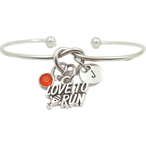 Love To Run Retro Creative Initial Letter Monogram Birthstone Adjustable Bracelet Fashion Jewelry Women Gift Pendant