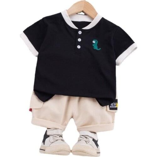 New Summer Toddler Boys Gentleman Clothes Sets Baby Girls Dinosaur Embroidery T-shirt +Tooling Shorts Infant Kids Casual Outfits