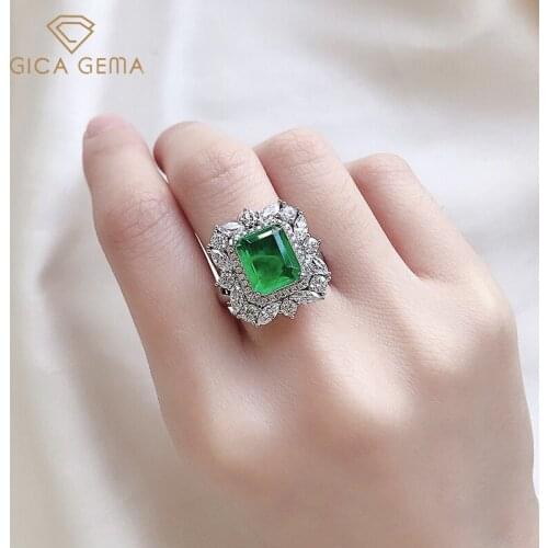 GICA GEMA Vintage Emerald Rings For Women Girl Real 925 Sterling Silver Wedding Engagement Promise Fine Jewelry Female Gifts