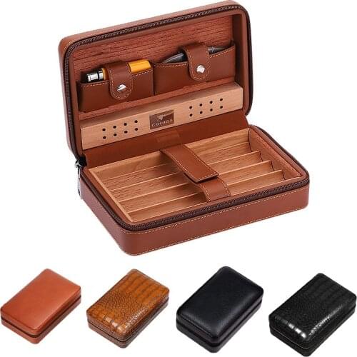 Cohiba Cigar Humidor Case Portable Cedar Wood Leather Travel Humidor Humidifier Set Gift Box (without Lighter Cutter)