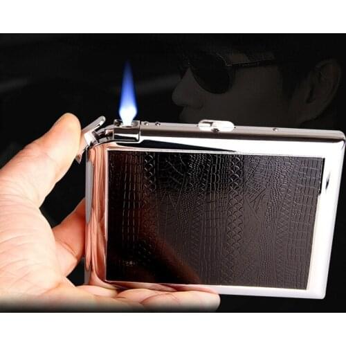 Classic Creativity All-in-one Leather Cigarette Case with 20 Pieces with Windproof Inflatable Lighter Smoking Accessories Gift