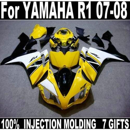 Bodywork kit for Yamaha injection molding fairing YZF R1 07 08 yellow black white motorcycle fairings set YZFR1 2007 2008 BD19
