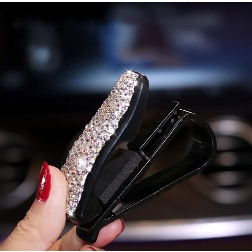Crystal Car Sun Visor Sunglasses Eyeglasses Glasses Holder Ticket Clip Rhinestone Diamond Auto Fastener Clip Auto Accessories