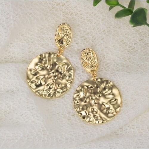 Circle Gold Surface Earrings Trendy Big Geometric Pendant Drop Earring For Women Charm Wedding Party Jewelry Christmas Gifts