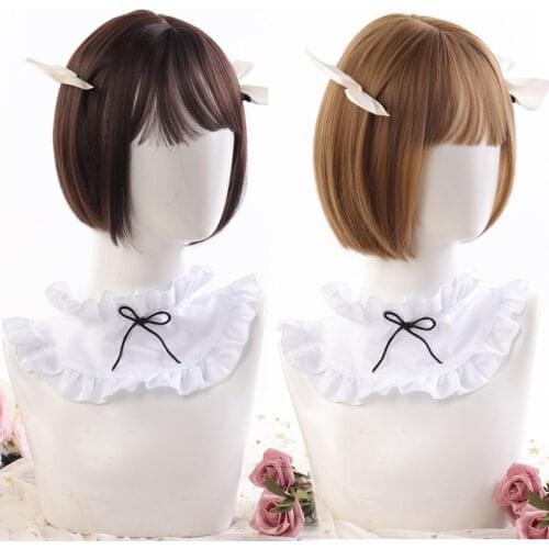 LANLAN Synthetic Short Bob Color Lolita Anime Wigs With bangs for Women Natural Fake Hair Brown/Black Lolite Cosplay Wig