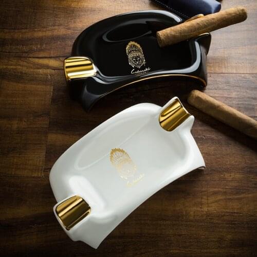 LUBINSKI Special Style Ceramic Cigarette Ashtrays 2 Holder 1 Ash Slot Table Cigar Ash Tray Large Ashtray For Home And Office