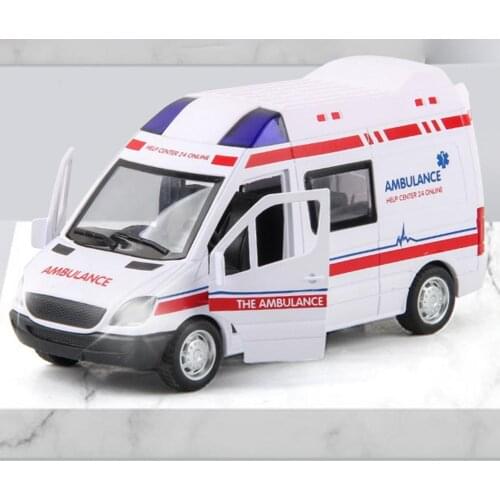 Mini Simulation Openable Doors Light Sound Effects ABS Ambulance Police Pull Back Car Toy for Kids