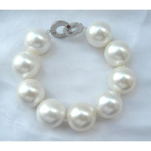 Fashion natural seawater pearl shells 20 MM white pearl Bracelets 7.5"@^Noble style Natural Fine jewe FREE SHIPPING