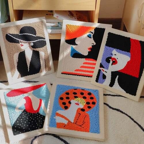 Modern girls punch needle kit, nordic yarn punch needle kit, DIY beginner embroidery kit, punch kit with yarn, rug hooking