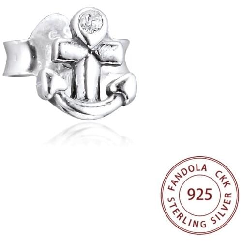 Genuine 925 Sterling Silver My Anchor Single Stud Earrings for Women Fashion Jewelry Pendientes Brincos
