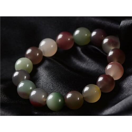 Pure natural A crystal green chalcedony agate rosary beads bracelets Genuine red agate bracelets rosary Jade bracelet 12MM 14MM