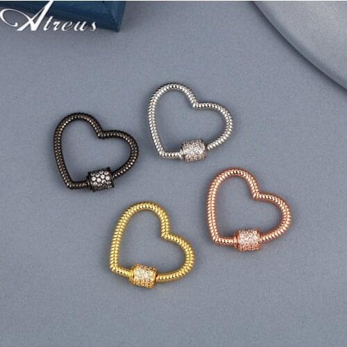 Wholesale DIY Heart Punk Jewelry Accessories Supply Copper Micro Pave Zirconia Screw Sprial Clasps Hooks Pendant Jewelry Making