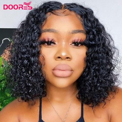 Bob Lace Front Wig Pre Plucked Curly Human Hair Wig Remy 4x4 Lace Closure Wig Pixie Cut Human Hair Wigs for Women 150% Density M