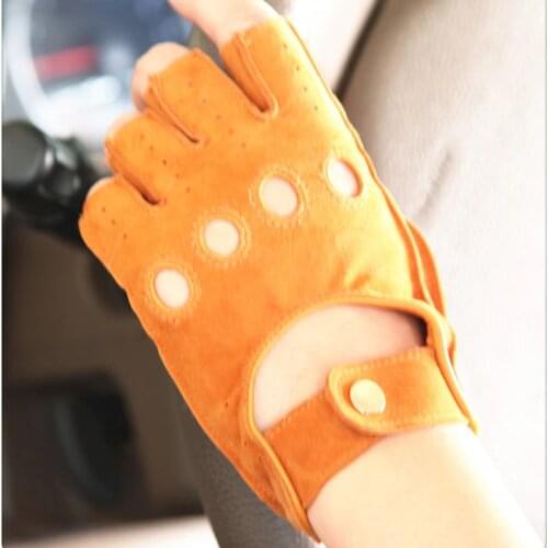 2020 New Summer Lady Genuine Leather Gloves Sheepskin Suede Fashion Trend Woman Semi-Finger Gloves Non-Slip Breathable EL099