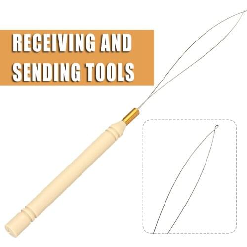 Wooden Handle Pulling Loop Needle Micro Beads Looper Threader Hair Extension Knitting Needles