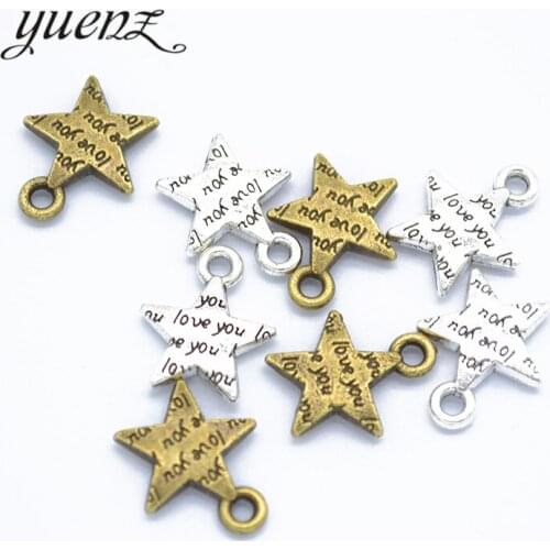YuenZ 15pcs Tibetan Silver Plated Pendants Antique Bronze Letter love you Star Charms Jewelry Making Handmade Craft 16*13mm L328