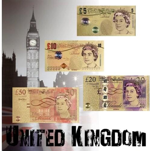 Full Set of UK Colorful UNC Commemorative Gold Banknote 5.10.20.50 British Pound Money Paper Detector