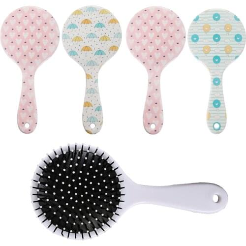 Candy-colored Printing Hair Brush Comb, Detangling Styling Hairbrush for All Hair Types, with Conforming Portable Long Handle