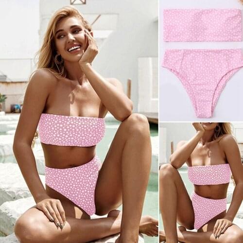 Sexy Bikini Set Swimwear Women Bandeau Female Print Floral Swimsuit Bathing Suit Beach Wear Biquini Pink
