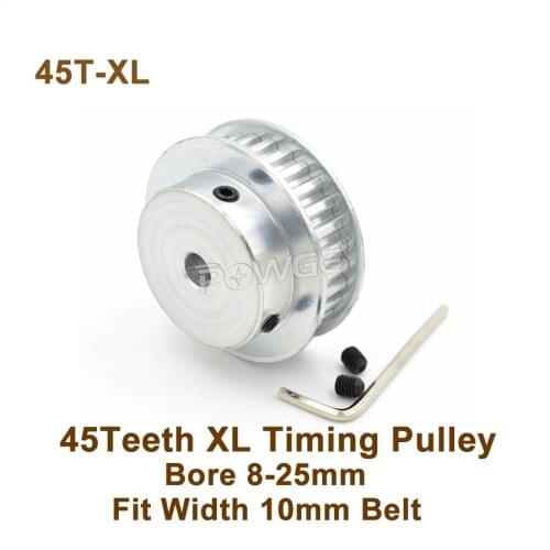 POWGE 45 Teeth XL Timing Pulley Bore 8-25mm Fit Width 10mm XL Synchronous Belt 45T 45Teeth XL Timing Belt TPulley 45-XL